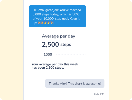 an image of the assistant congratulating the user on their steps goal